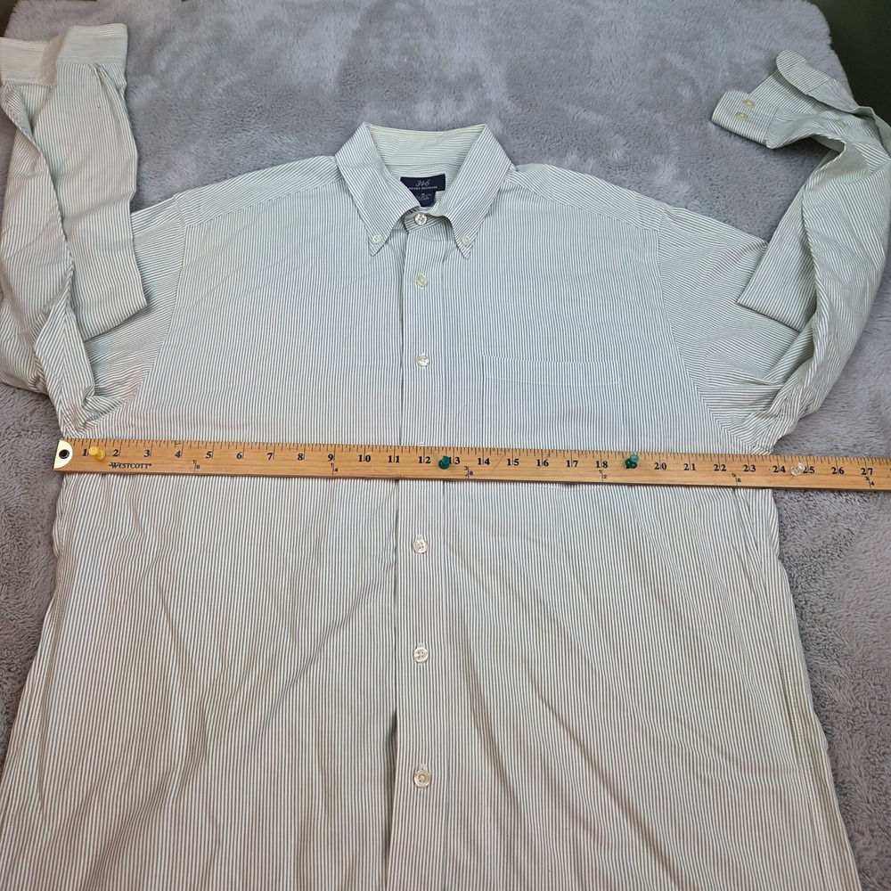 Brooks Brothers Button Down Shirt Men M Pinstripe Long Sleeve Cotton Green White - Picture 3 of 5